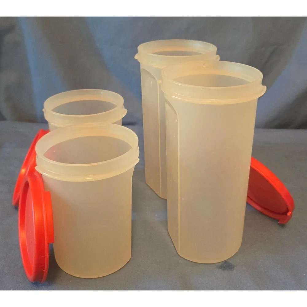 Tupperware Modular Mates Oval Set/4 Red Lids 15oz 22oz Pantry Storage 1606 1641